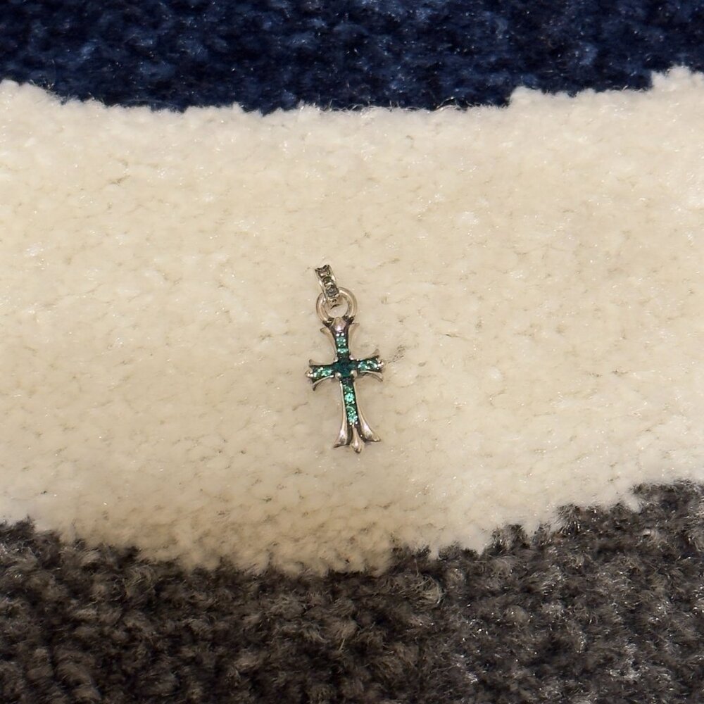 Chrome Hearts Tiny Cross With Green Stones pendant